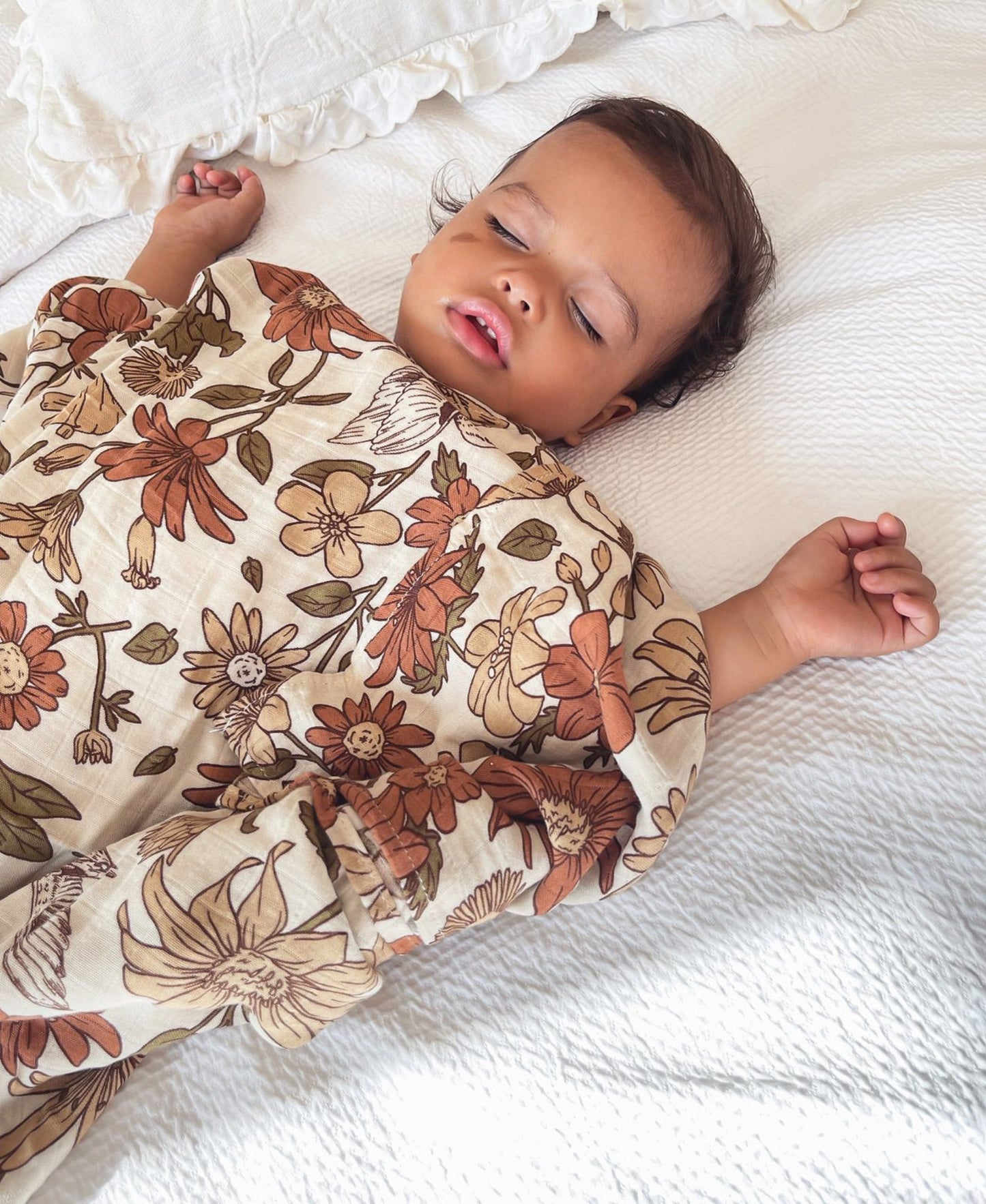 The Brown Floral Muslin Swaddle - Mahbub