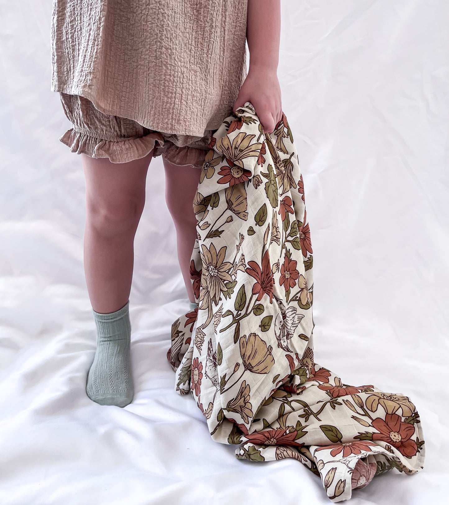 The Brown Floral Muslin Swaddle - Mahbub