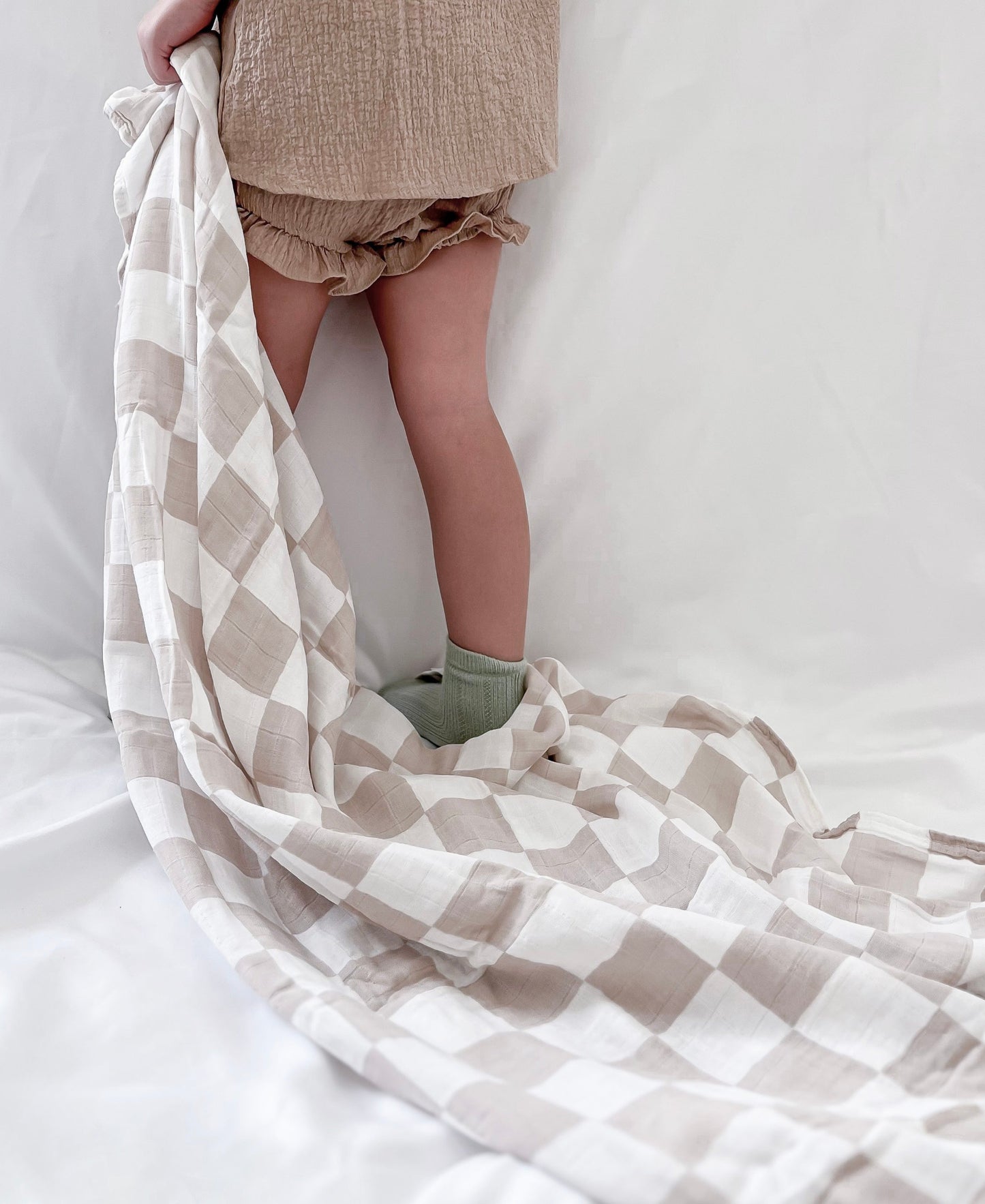 The Taupe Checked Muslin Swaddle - Mahbub