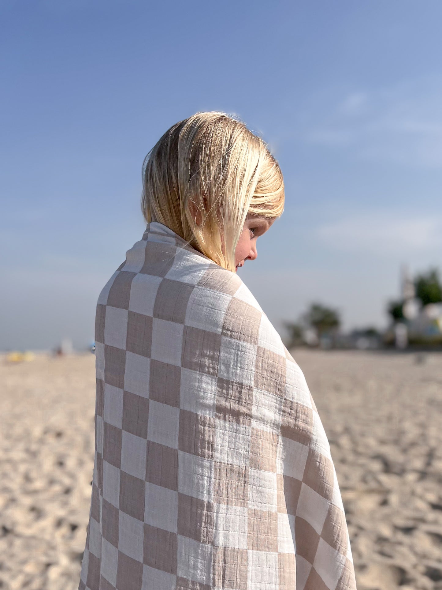 The Taupe Checked Muslin Swaddle - Mahbub