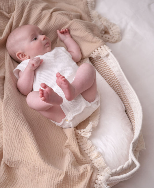 The Beige Tassel Muslin Blanket