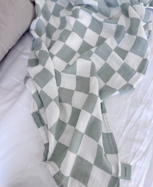 The Sage Check Muslin Swaddle