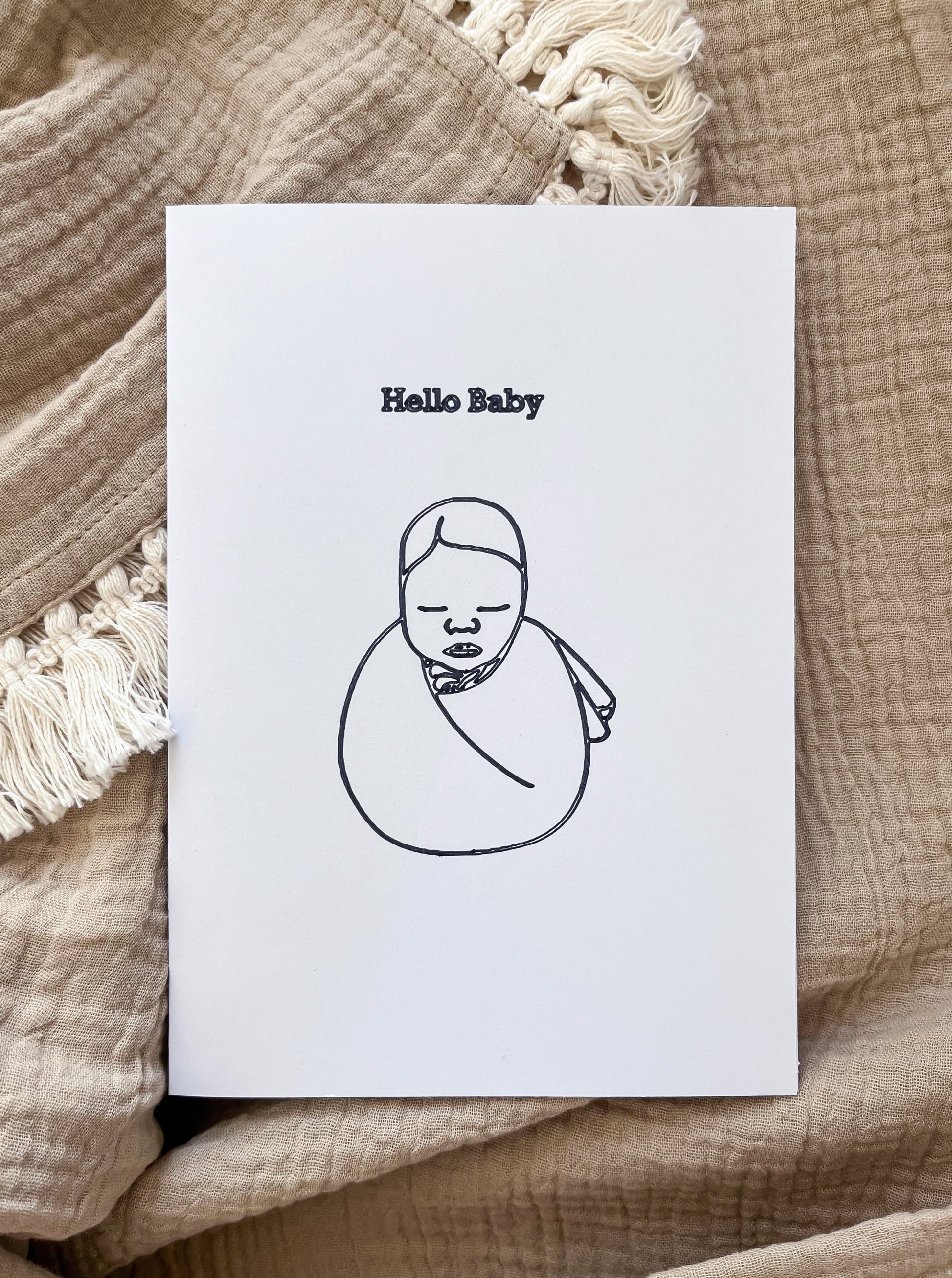 The 'Hello Baby' Swaddle Card (drawn) - Mahbub